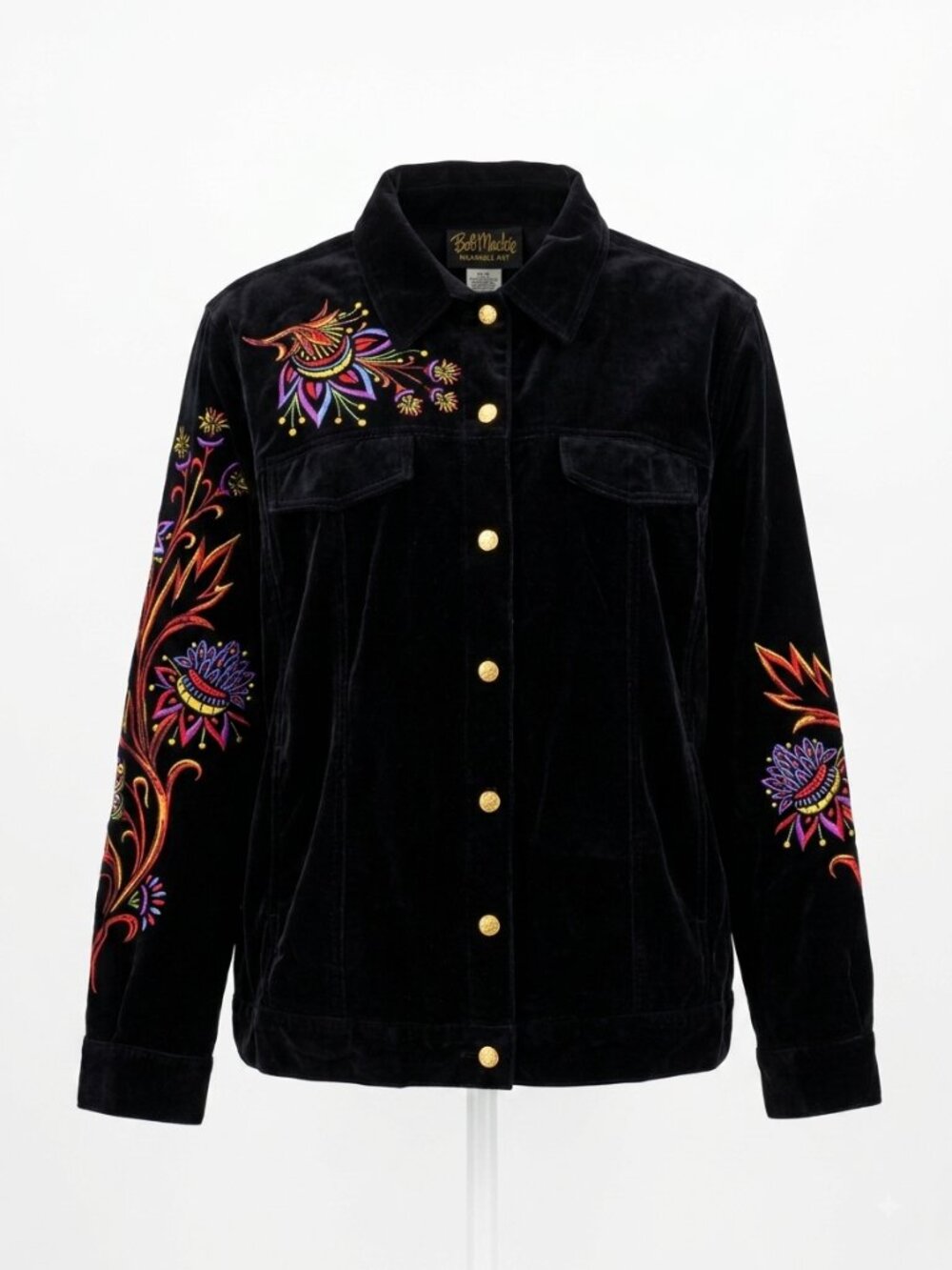 Vintage Bob Mackie Jacket Black Velvet Embroidered Boho XL